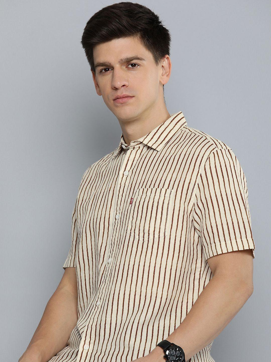 levis slim fit striped cotton linen casual shirt