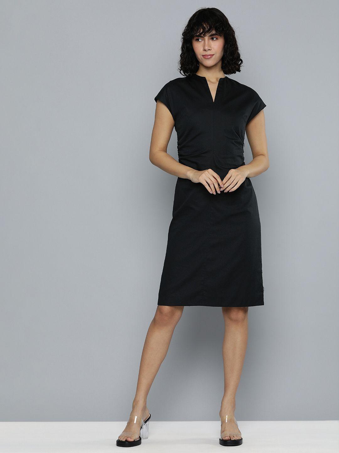 levis solid gathered detail above knee sheath dress