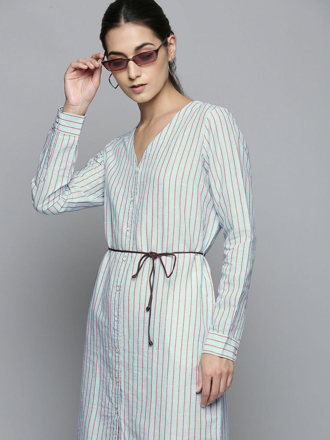 levis turquoise blue & red striped shirt dress