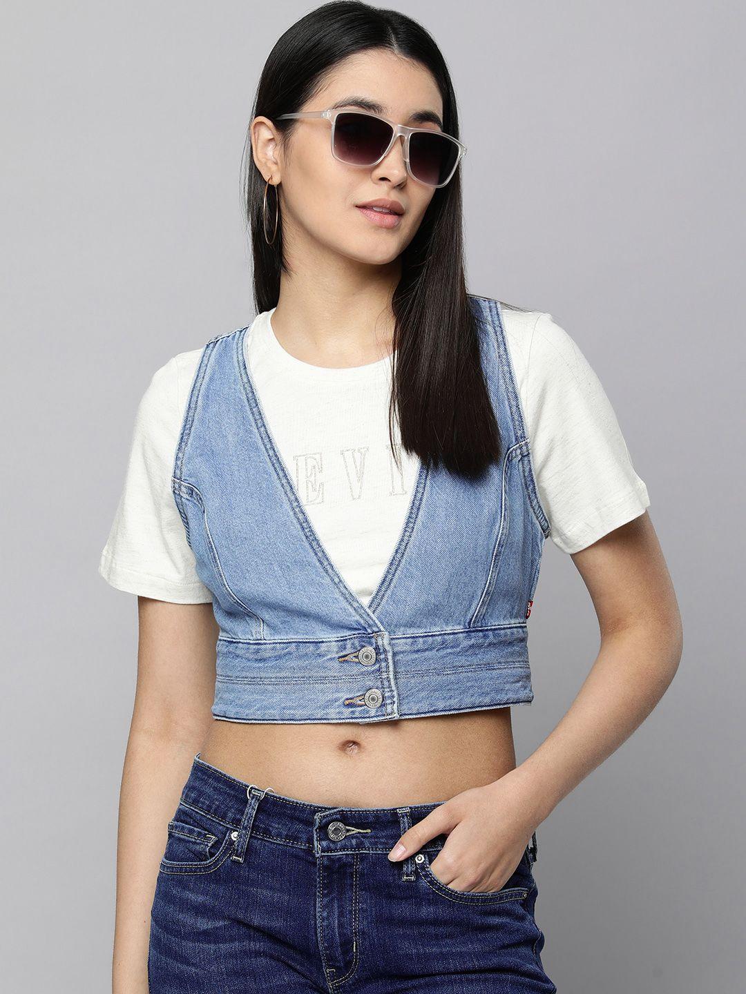 levis v-neck pure cotton crop denim jacket