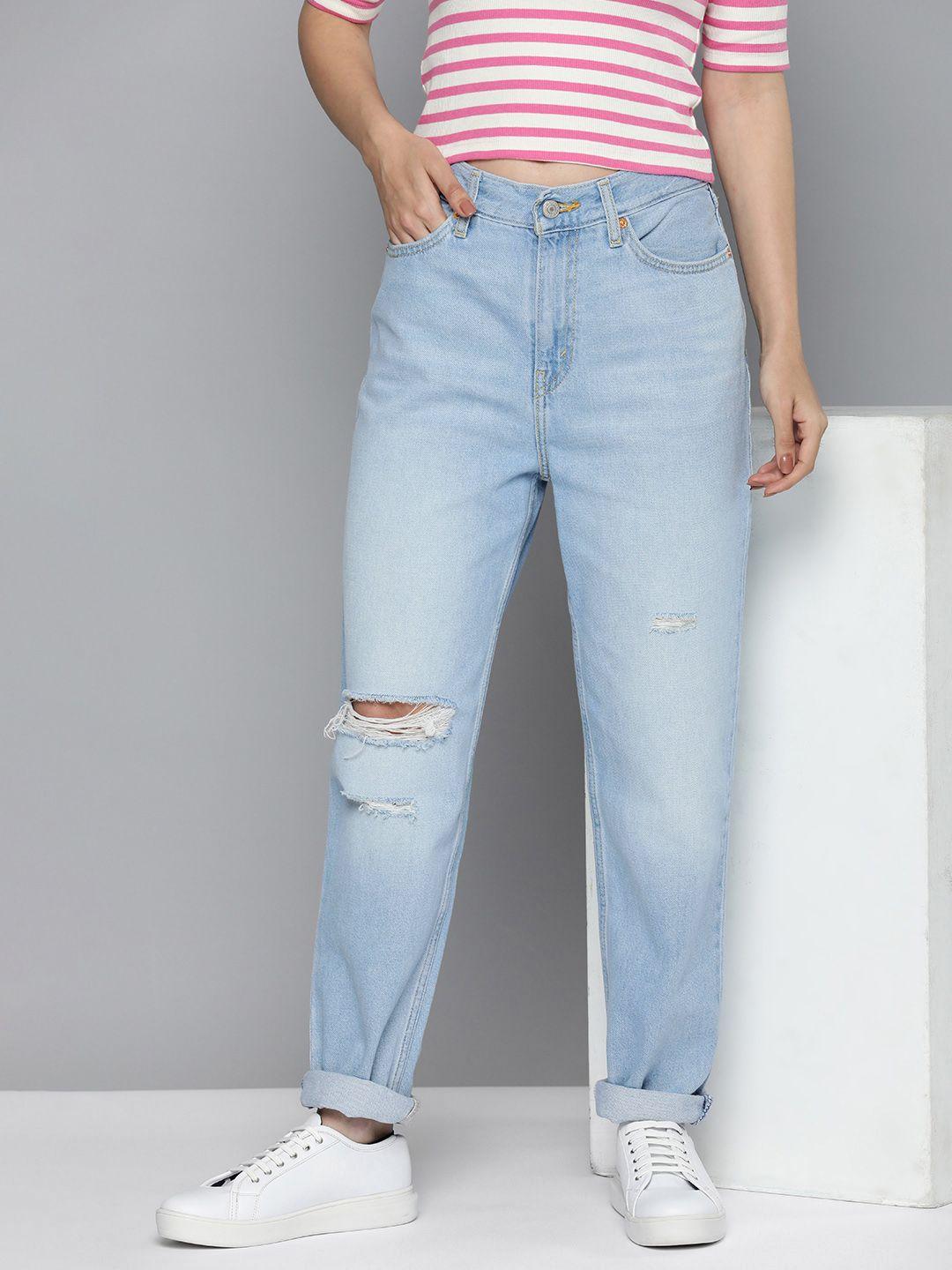 levis women 80s mom loose tapered fit high-rise mildly distressed pure cotton jeans