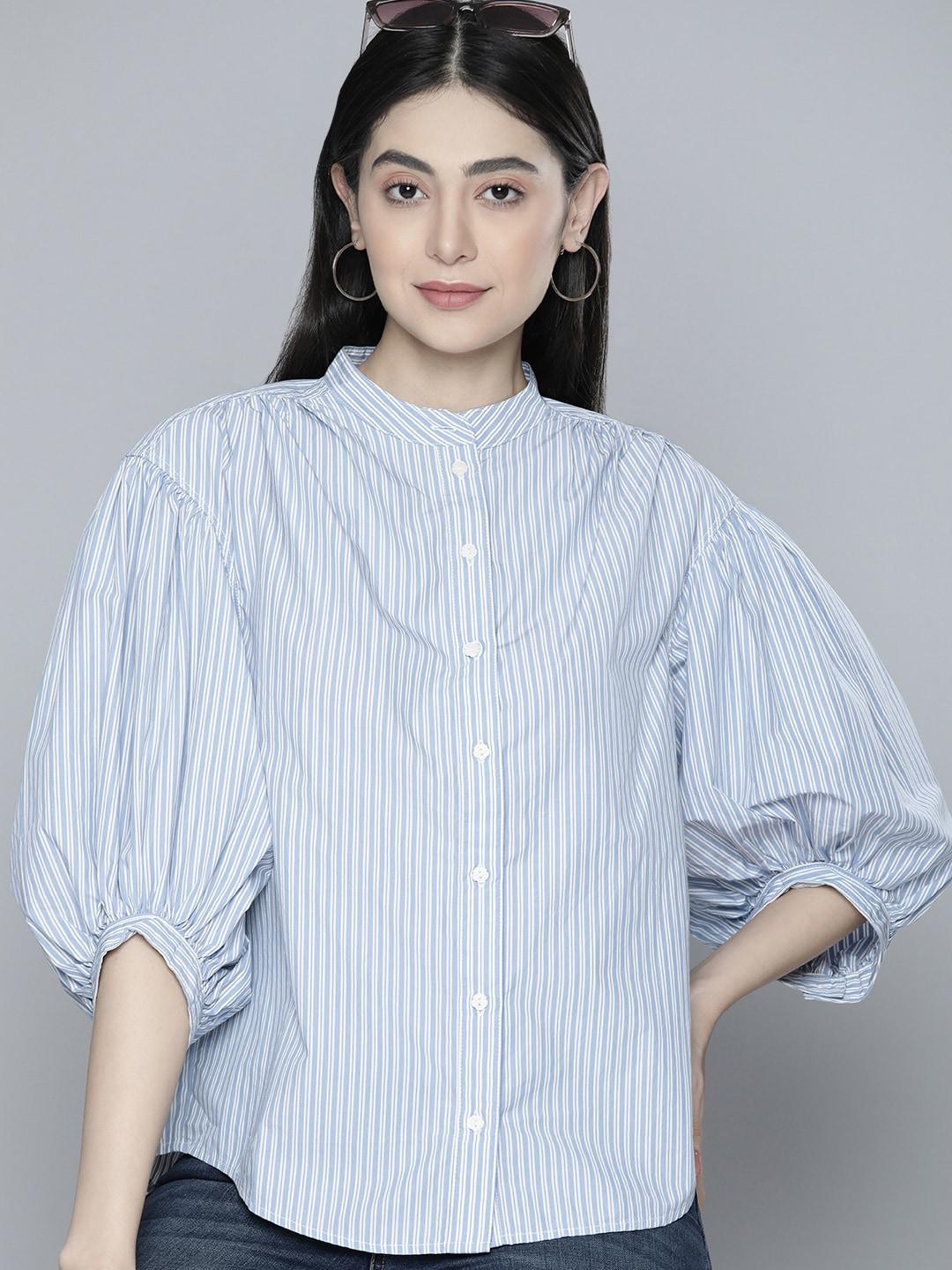 levis women blue vertical stripes opaque pure cotton casual shirt