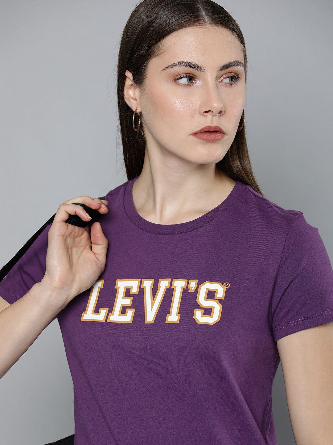 levis women brand logo printed pure cotton round neck t-shirt