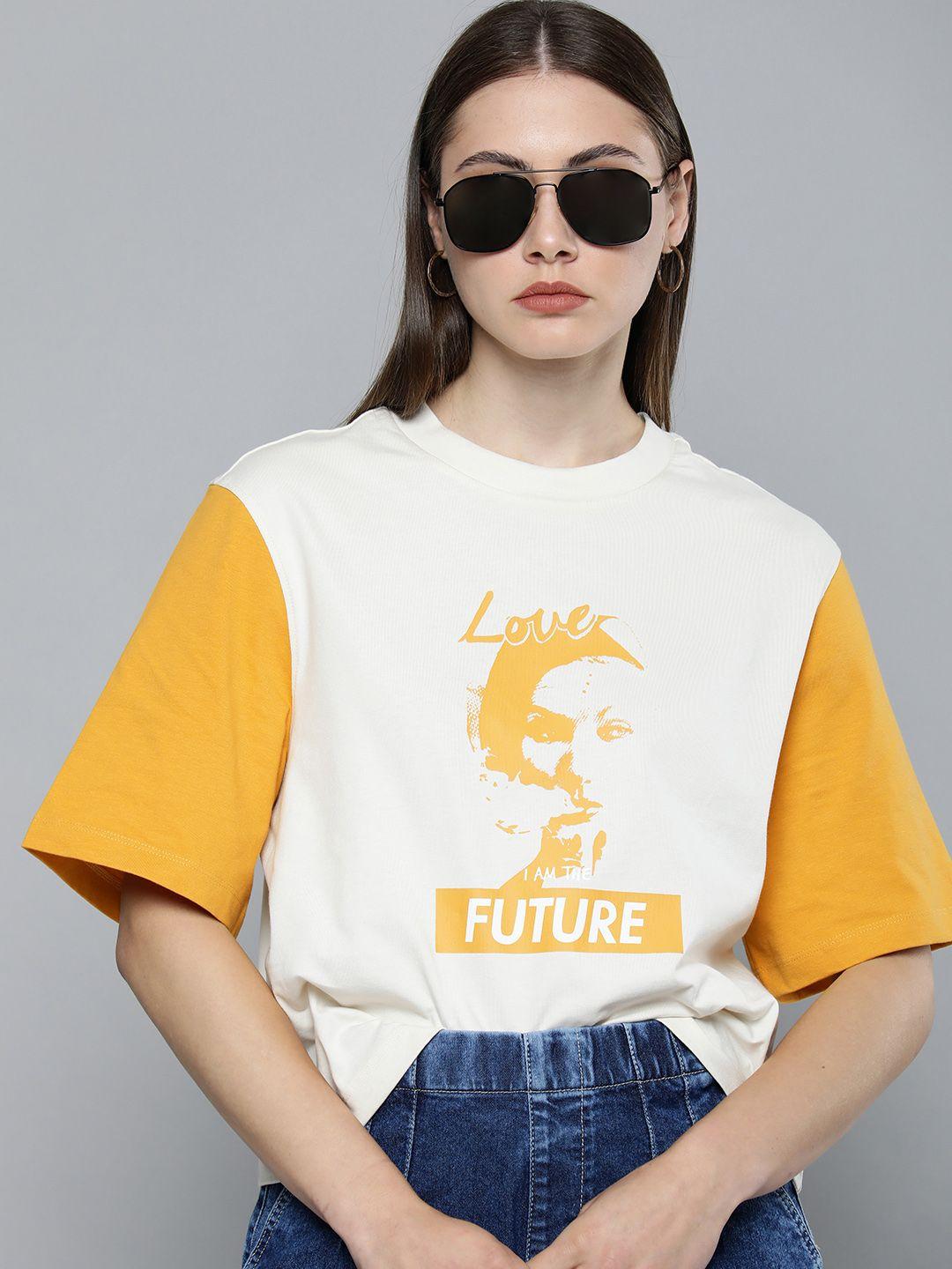 levis women graphic printed drop-shoulder sleeves pure cotton t-shirt