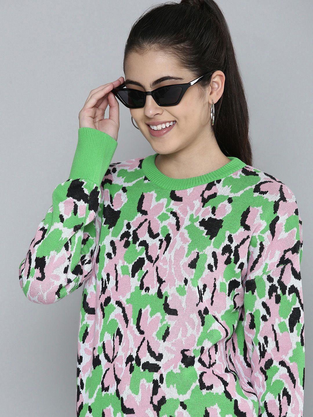 levis women green & pink printed pullover sweatshirt