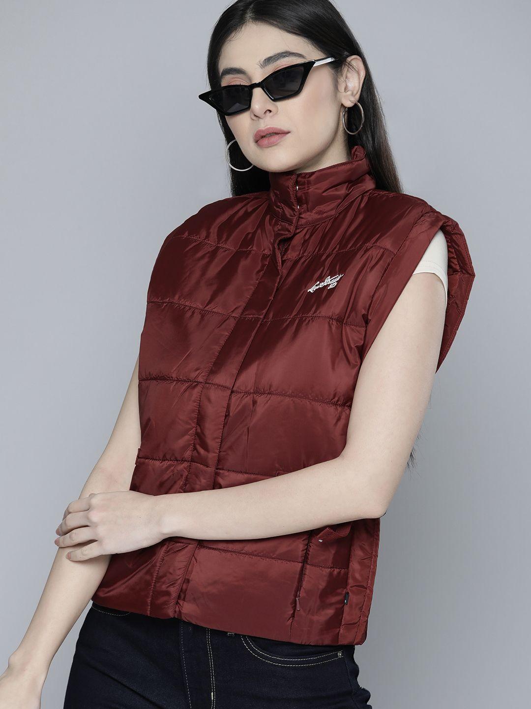 levis women maroon solid padded jacket