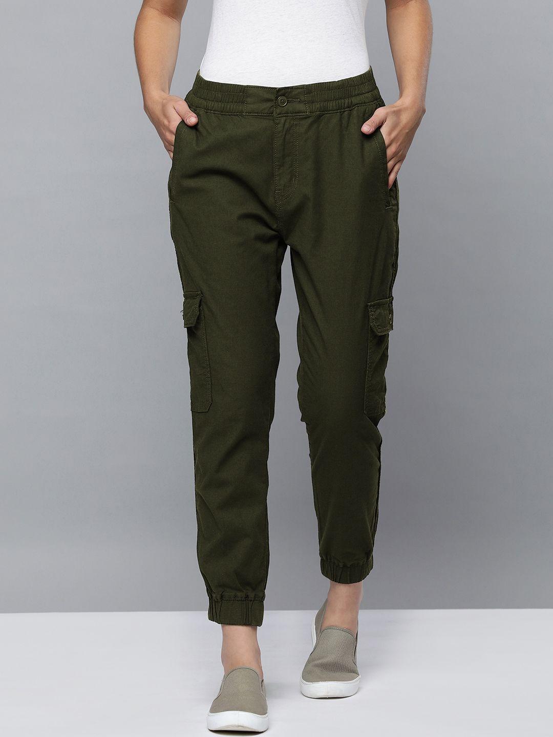 levis women olive green solid joggers