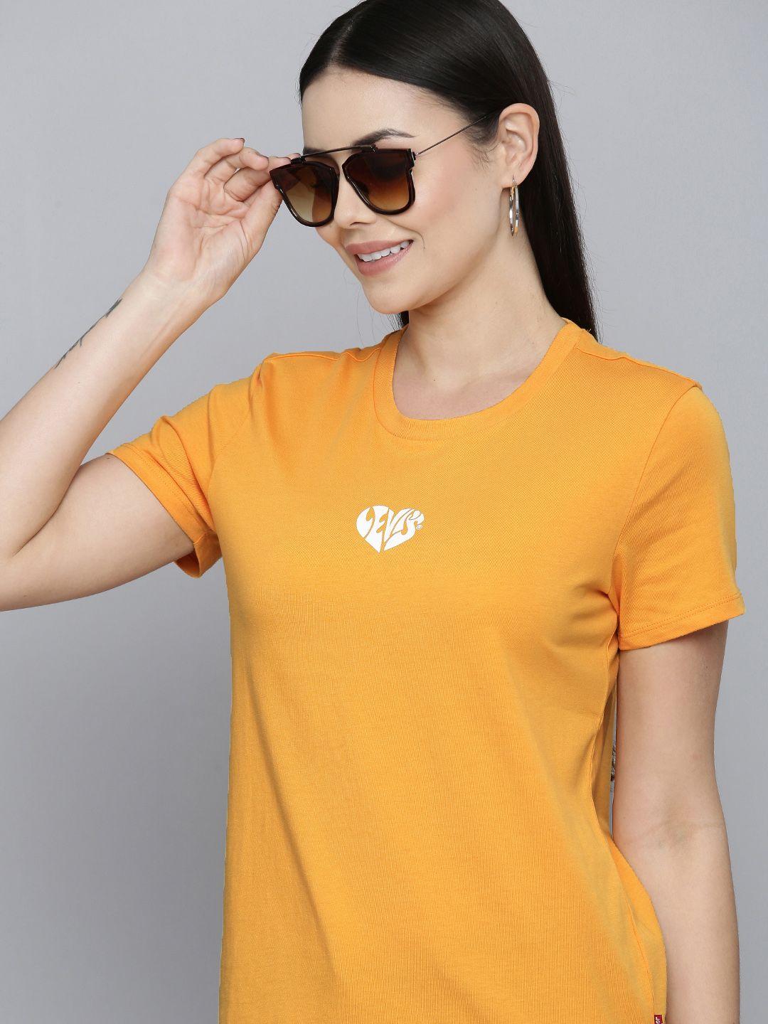 levis women orange brand logo printed pure cotton casual t-shirt