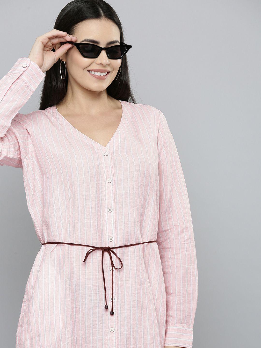 levis women pink & white striped linen shirt dress