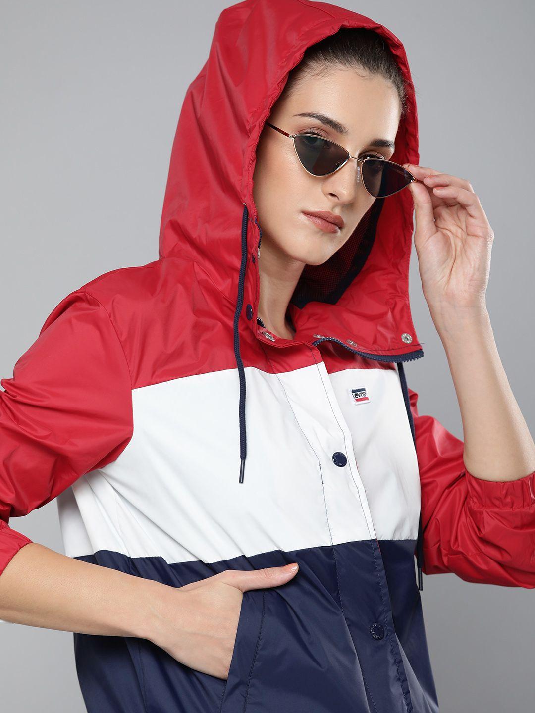levis women red & white colourblocked sporty jacket