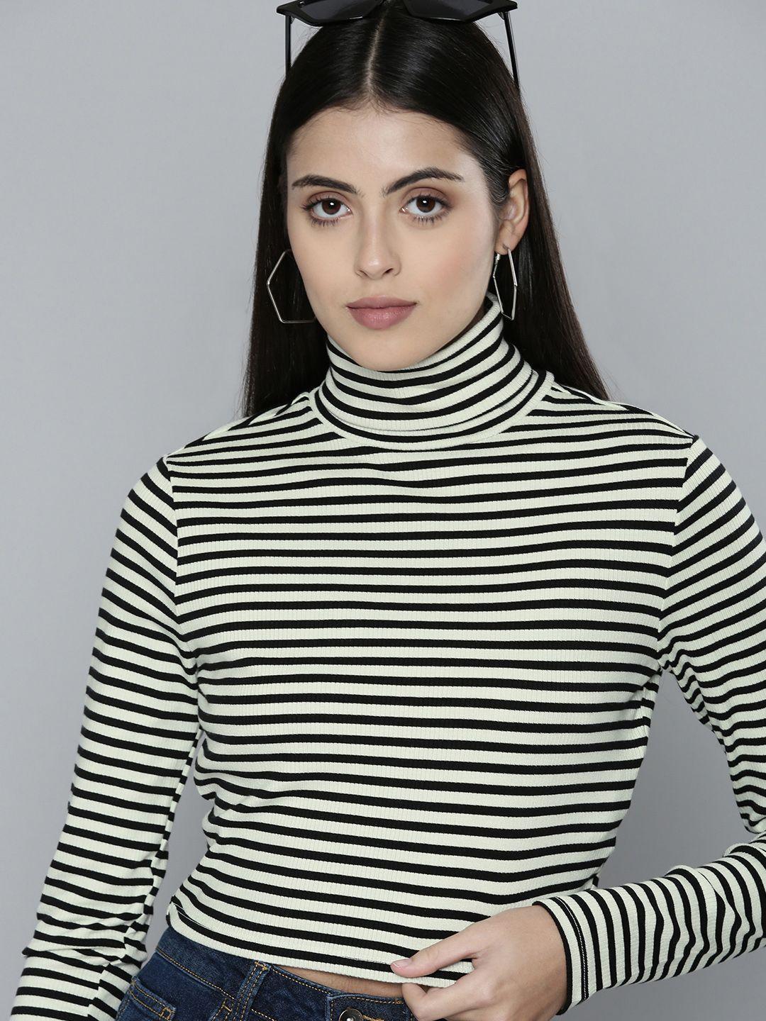 levis women striped turtle-neck crop top