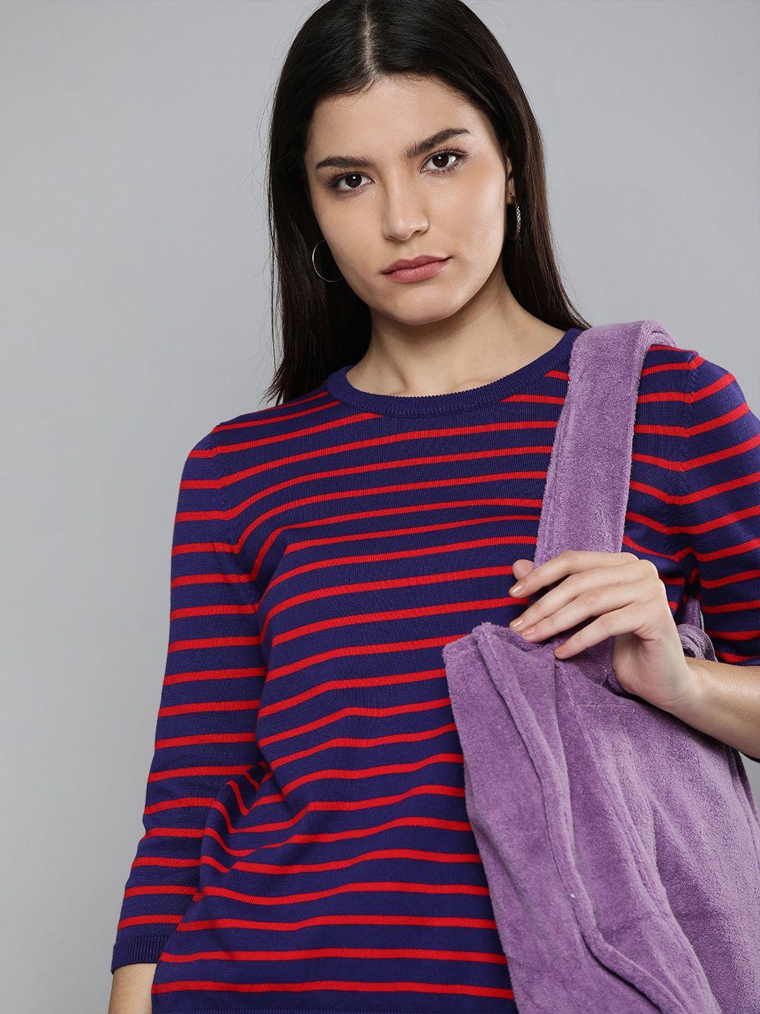 levis women violet  red striped pure cotton t-shirt