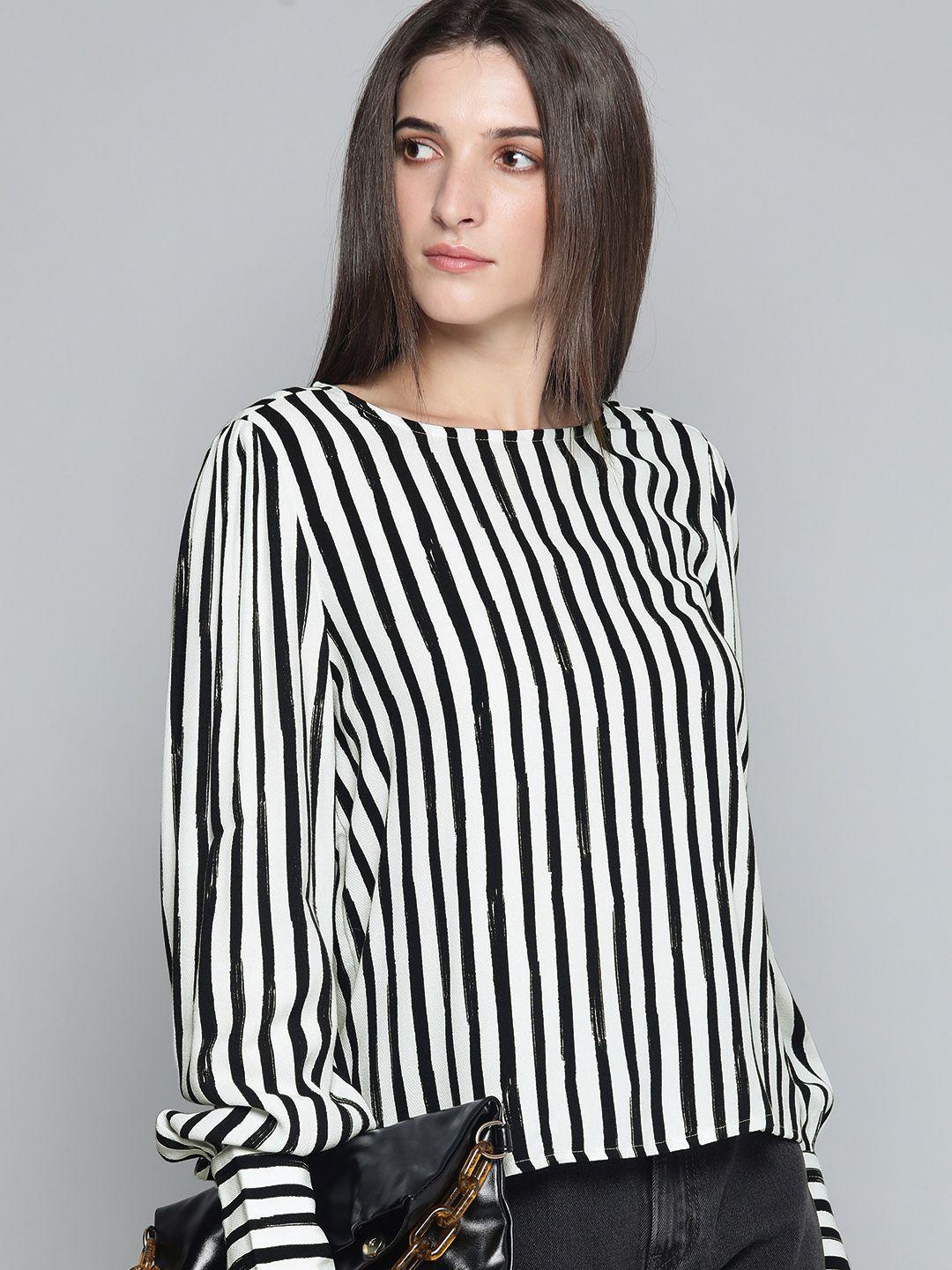 levis women white & black striped casual top
