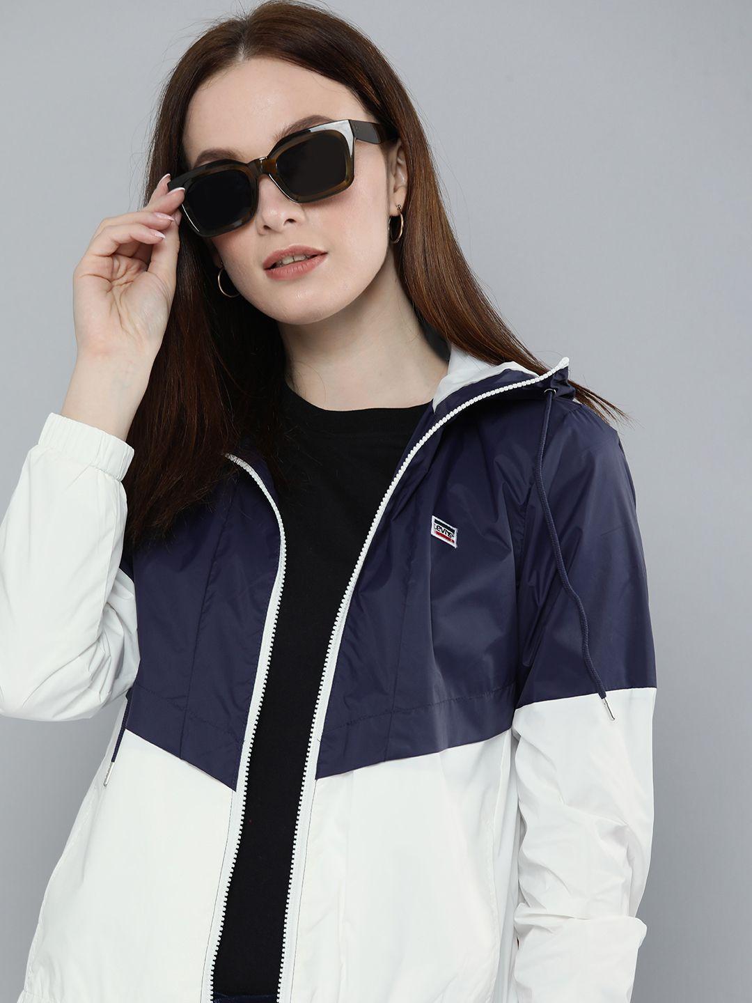 levis women white & blue colourblocked sporty jacket