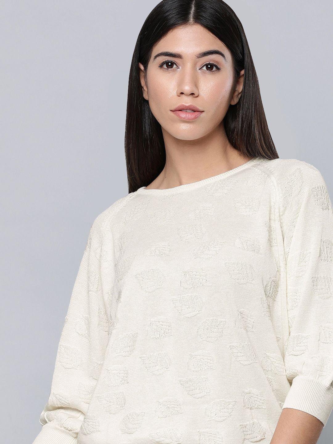 levis women white self design pullover sweater