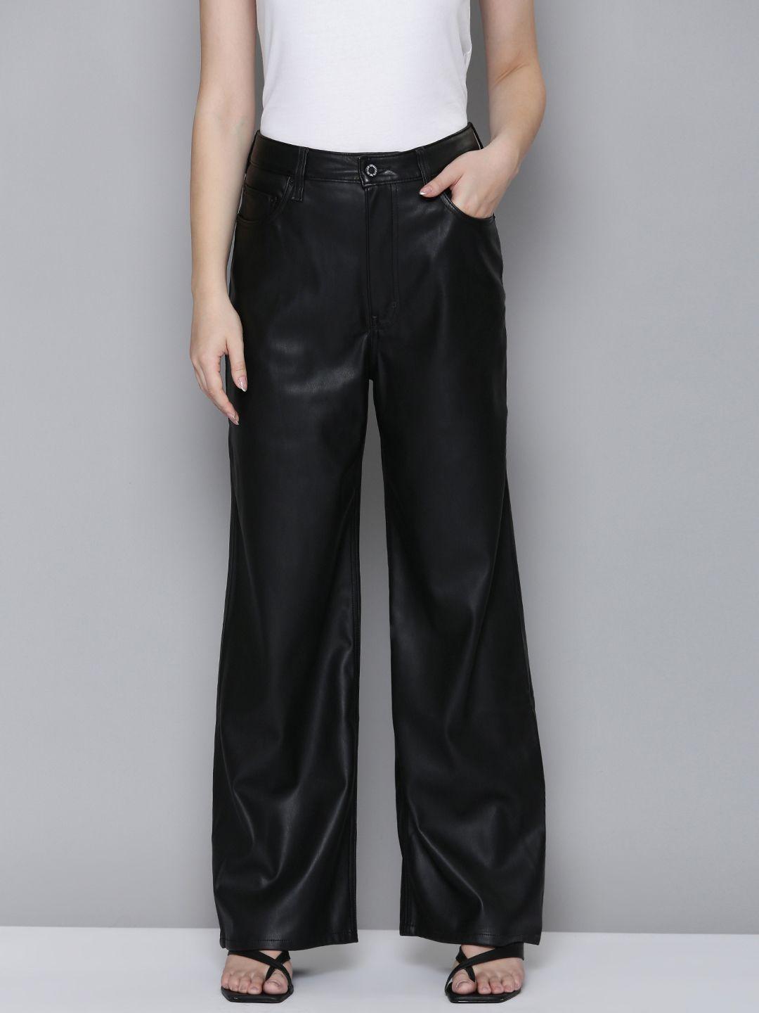 levis women wide leg high-rise parallel leather finish trousers