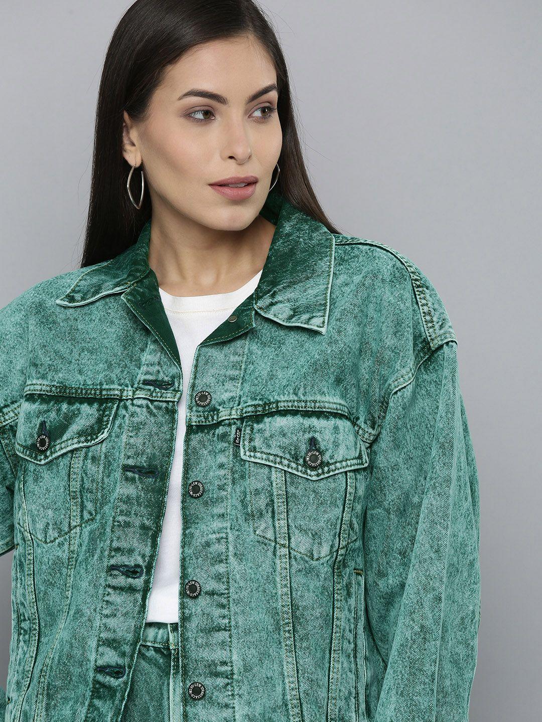 levis x deepika padukone women green washed denim jacket