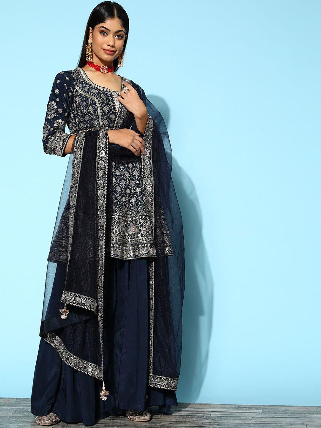 libas art ethnic motifs embroidered sequinned pure silk kurti with palazzos & with dupatta