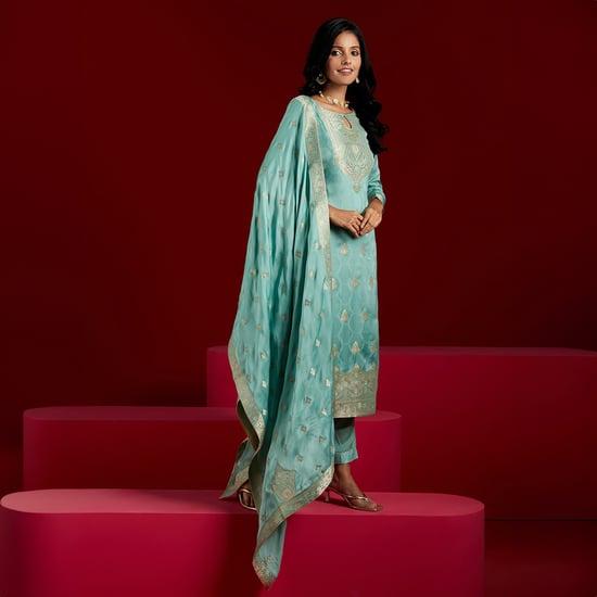 libas art women woven silk straight kurta set