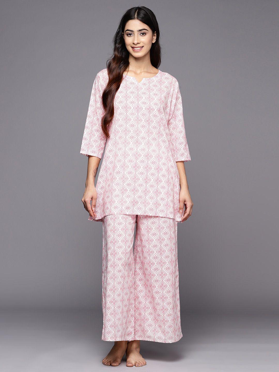 libas geometric printed pure cotton night suit