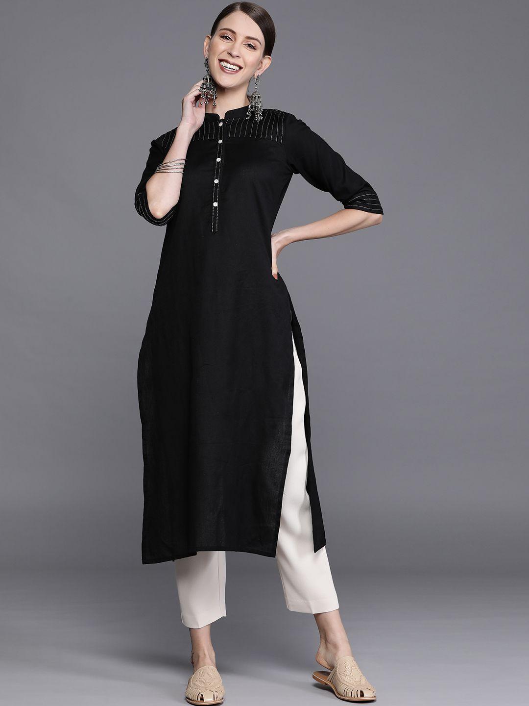 libas women black & white yoke design kurta