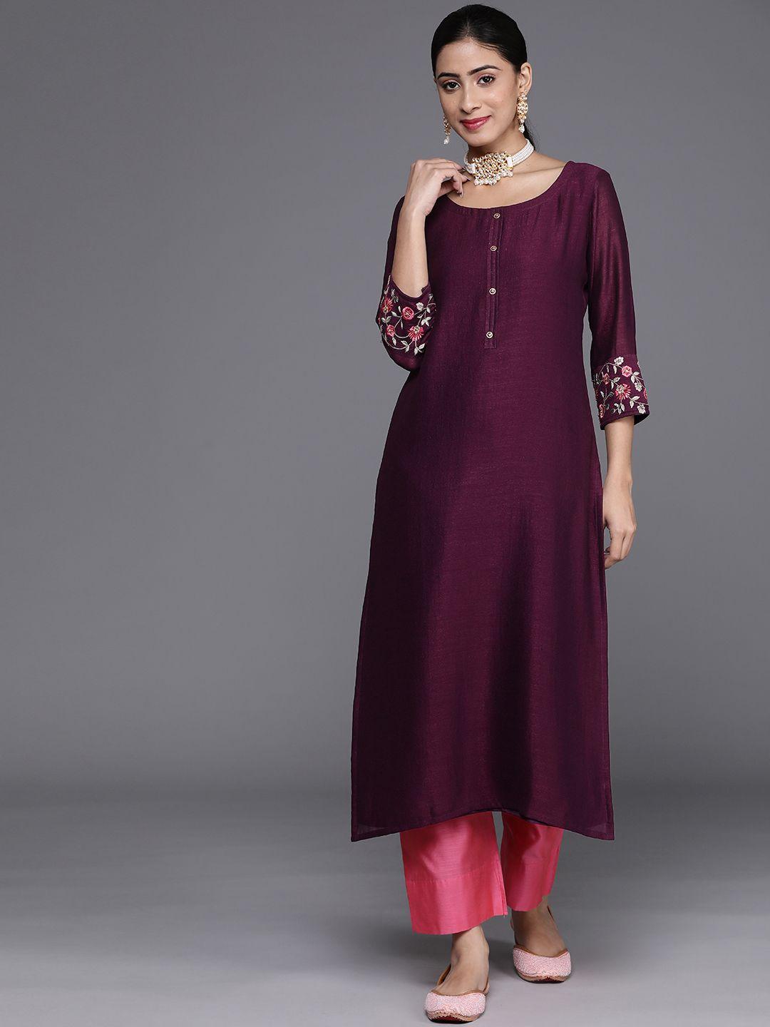 libas women burgundy solid kurta