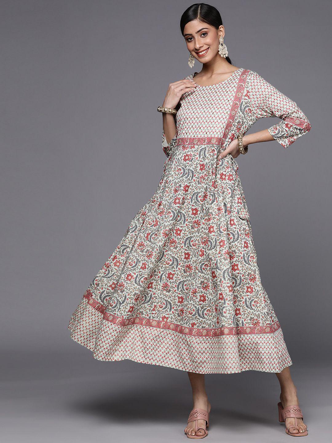 libas women grey & pink floral ethnic maxi dress