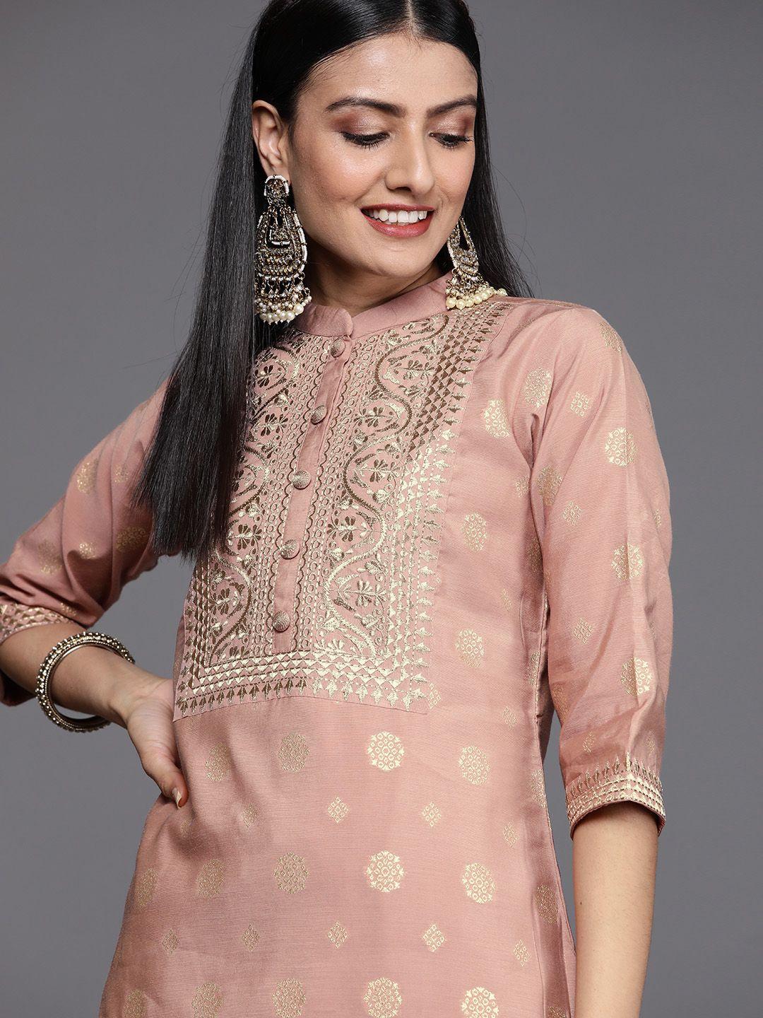 libas women pink & golden yoke design  kurta