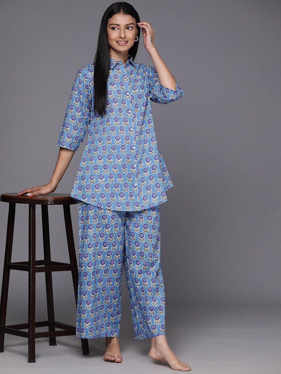 libas women printed cotton night suit