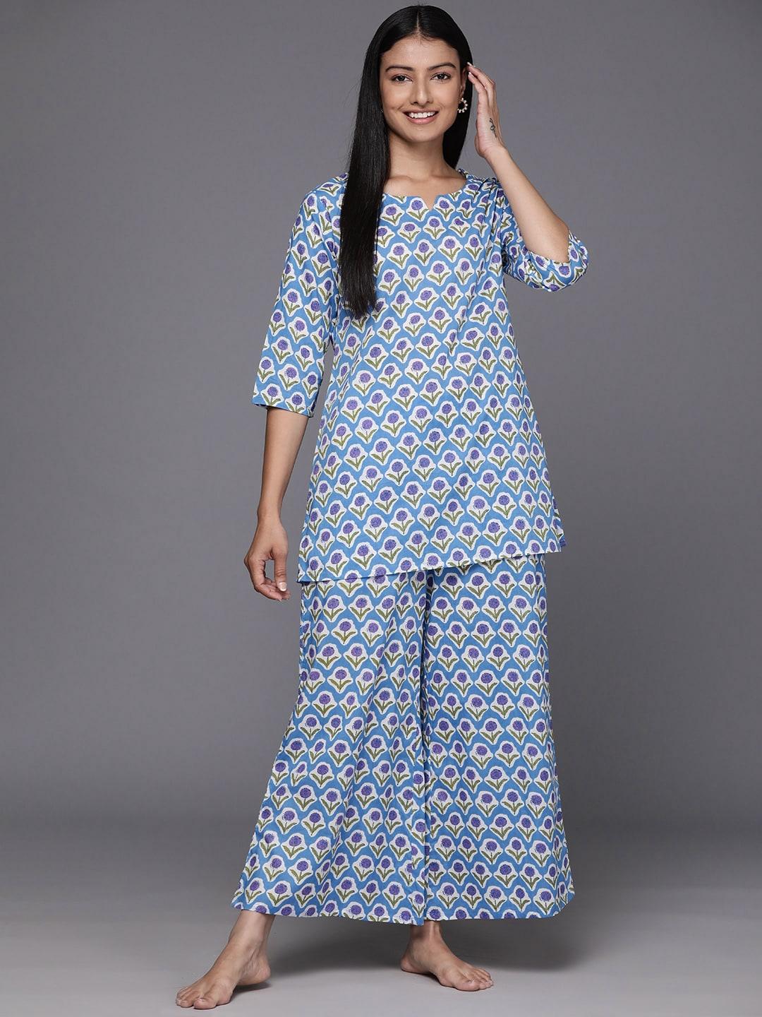 libas women printed cotton night suit