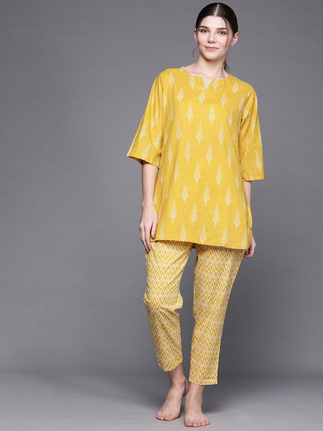 libas-women-yellow-&-white-printed-night-suit