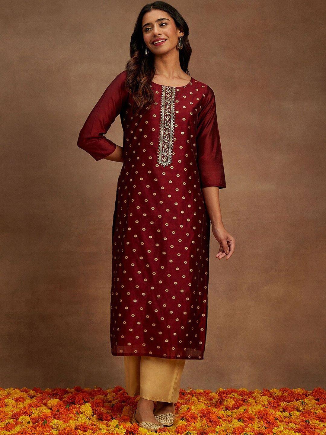 libas  ethnic motifs embroidered chanderi silk kurta