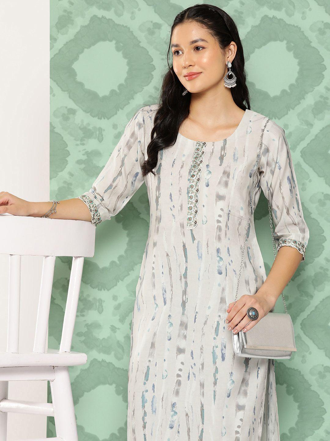 libas abstract printed sequinned kurta with lace detail