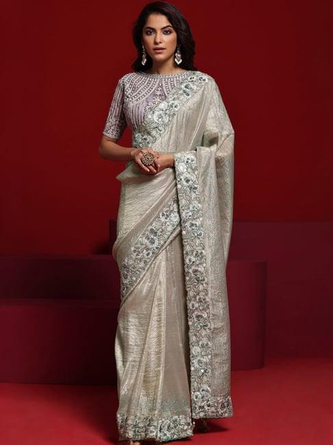 libas art beige embellished saree with unstitched blouse
