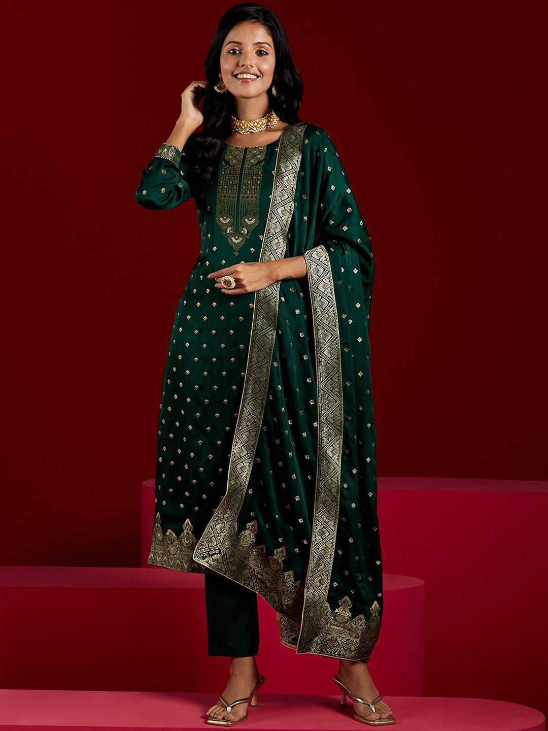 libas art ethnic motifs woven design zari pure silk kurta with trousers & dupatta