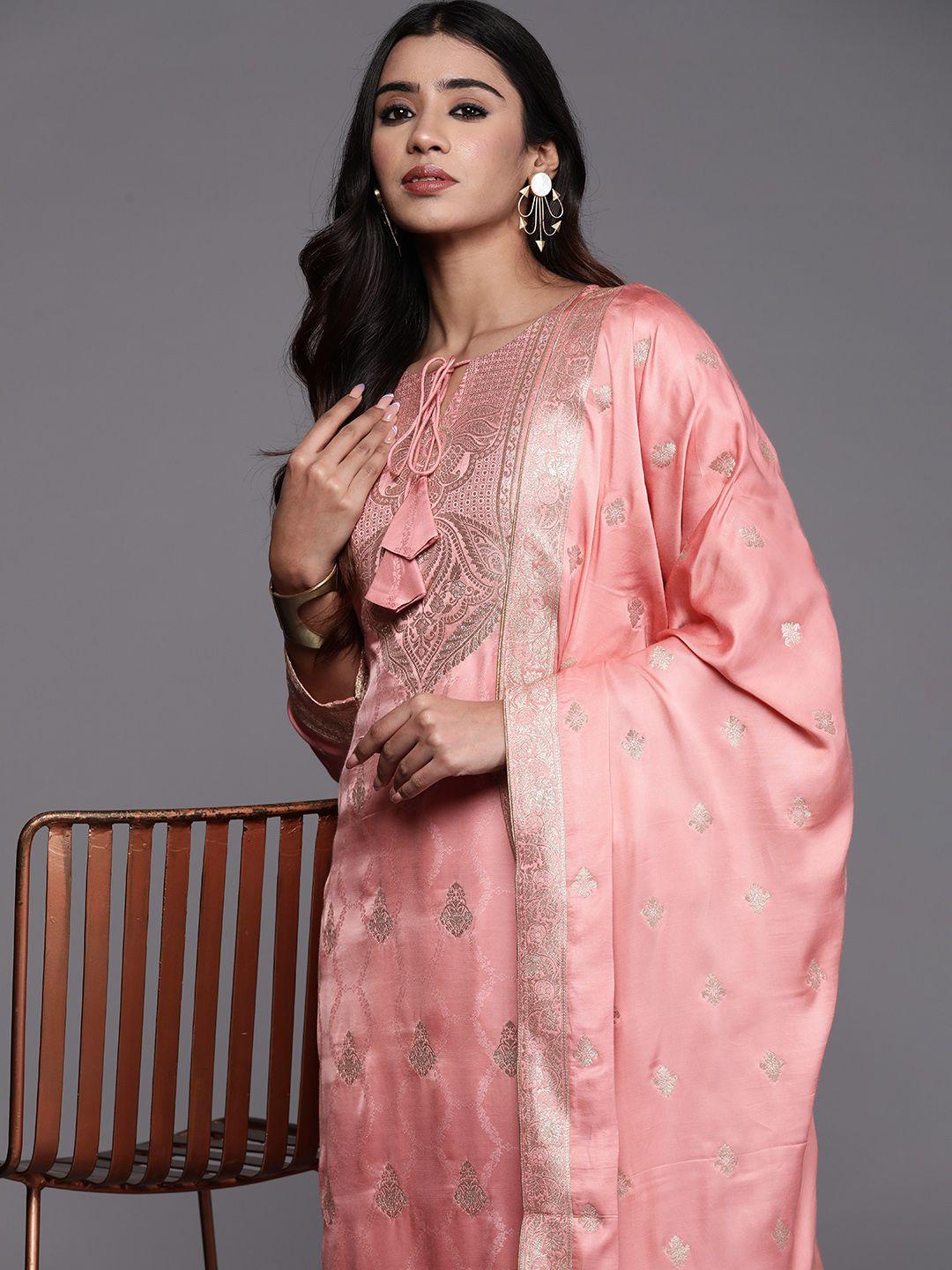 libas art ethnic motifs zari pure silk kurta with trousers & dupatta