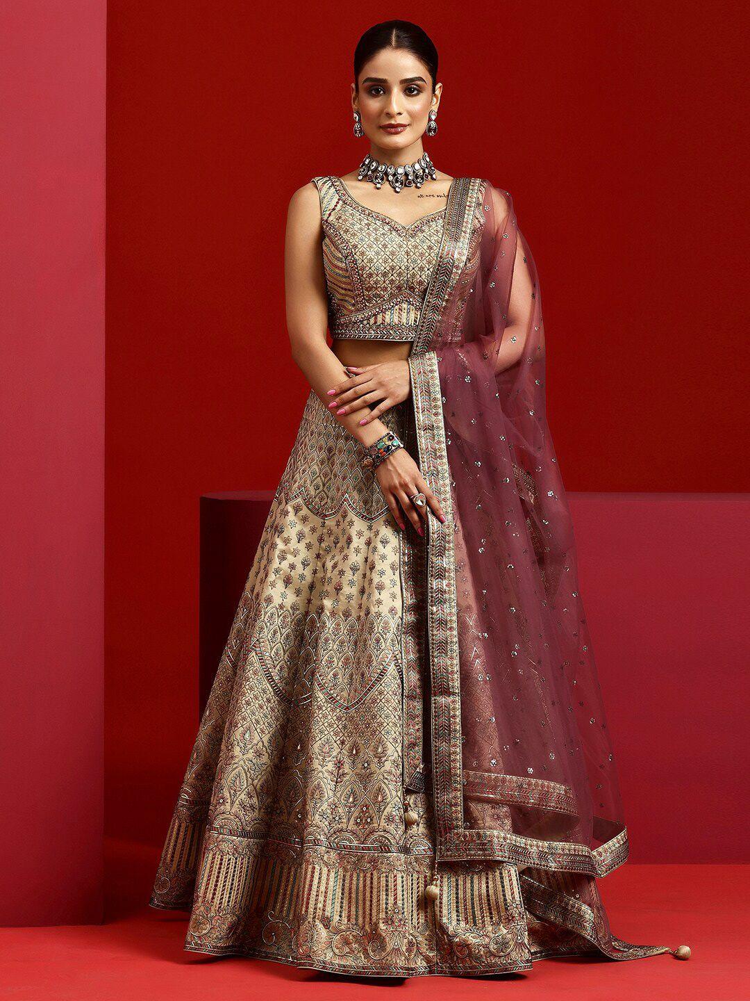 libas art floral embroidered sequinned ready to wear lehenga & padded blouse with dupatta