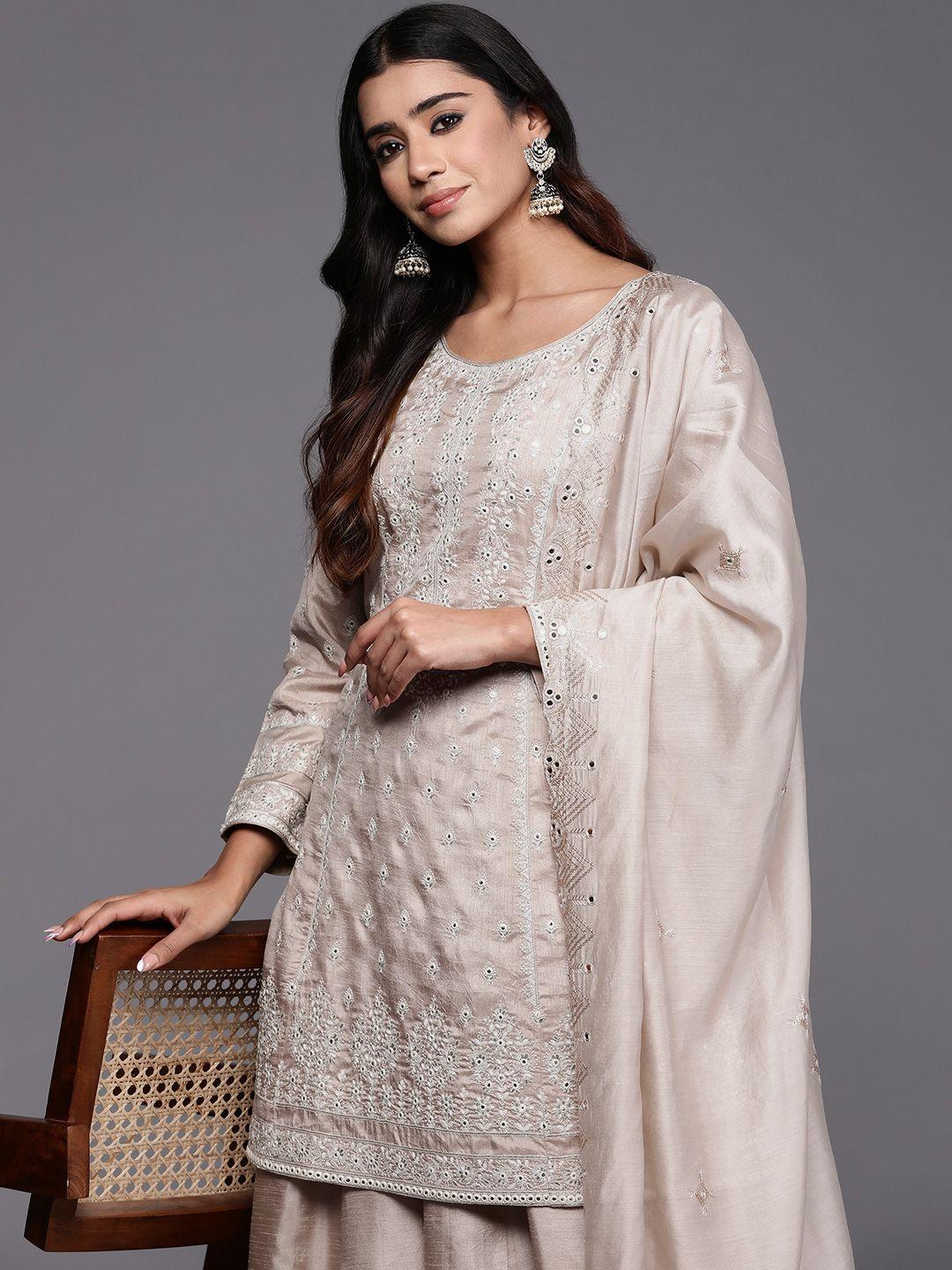 libas art floral embroidered thread work kurta with palazzos & dupatta