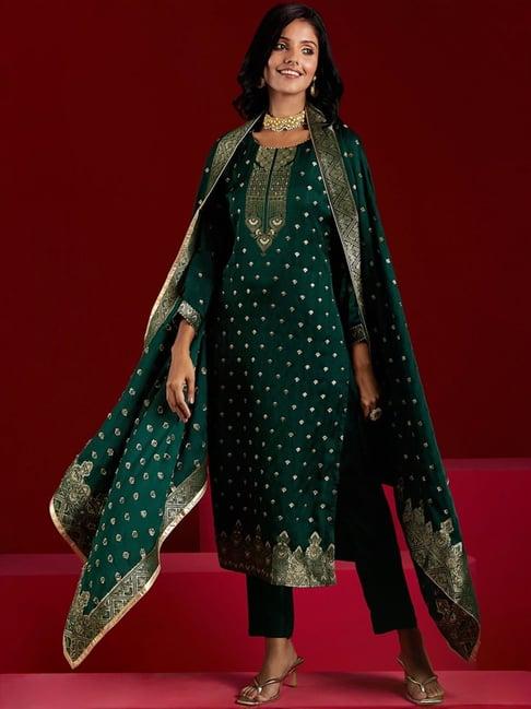 libas art green woven pattern kurta pant set with dupatta