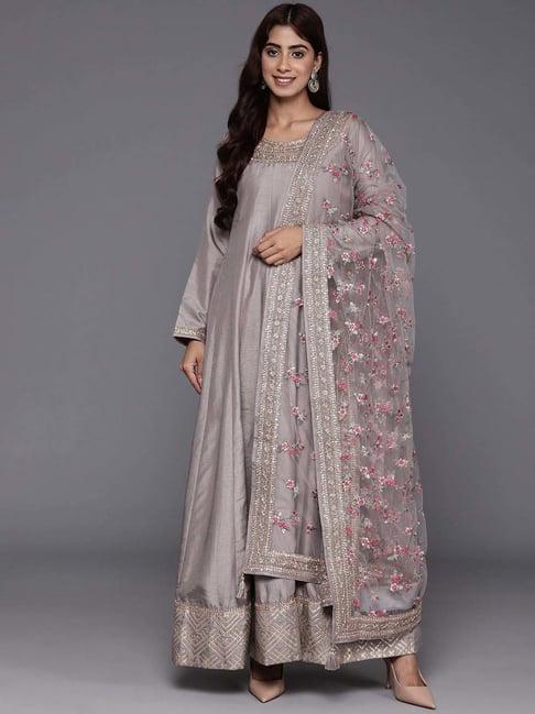 libas art grey embroidered kurta pant set with dupatta