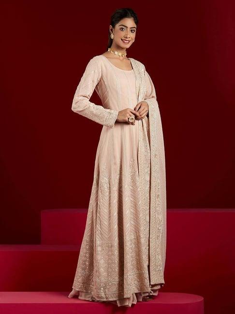 libas art peach embroidered kurta palazzo set with dupatta