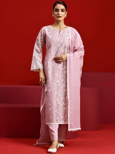 libas art pink embroidered kurta pant set with dupatta