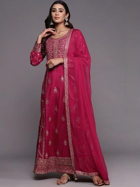 libas art pink embroidered kurta pant set with dupatta