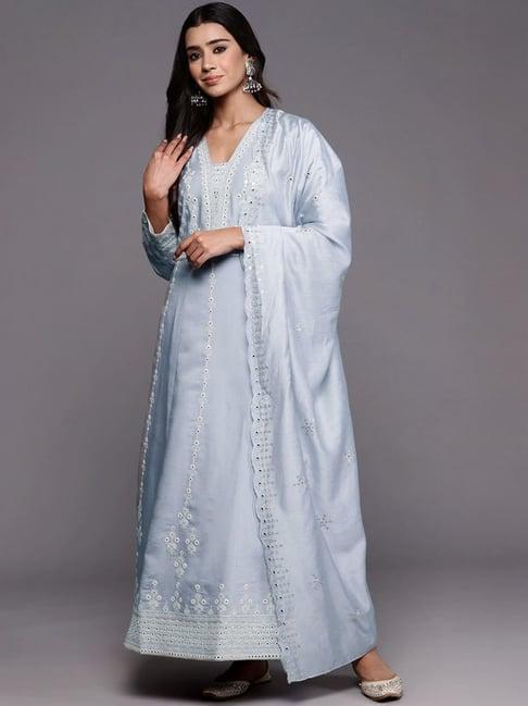 libas art powder blue embroidered kurta pant set with dupatta