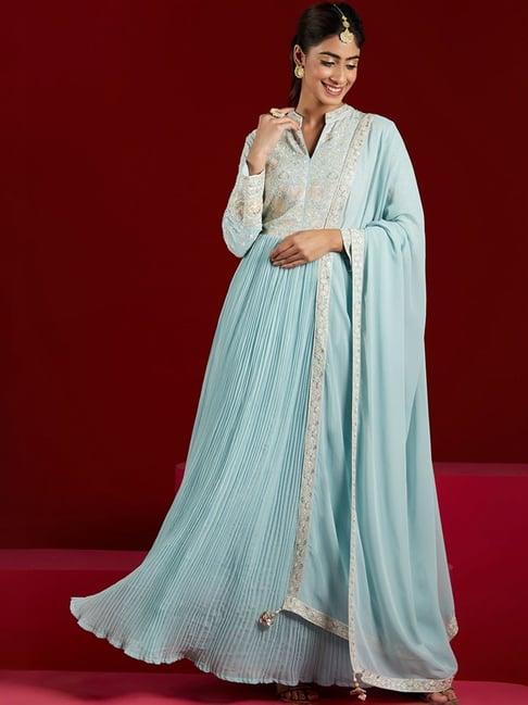 libas art powder blue embroidered kurta pant set with dupatta