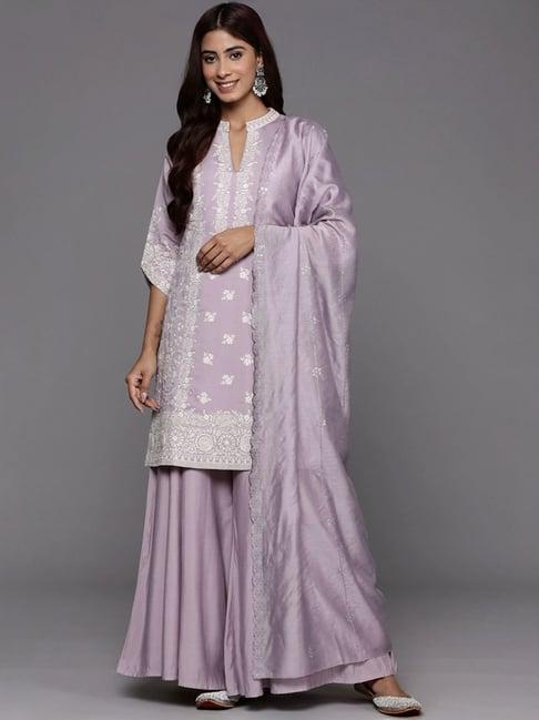 libas art purple embroidered kurti palazzo set with dupatta