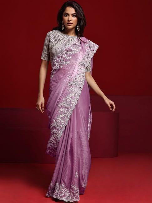 libas art purple embroidered saree with unstitched blouse
