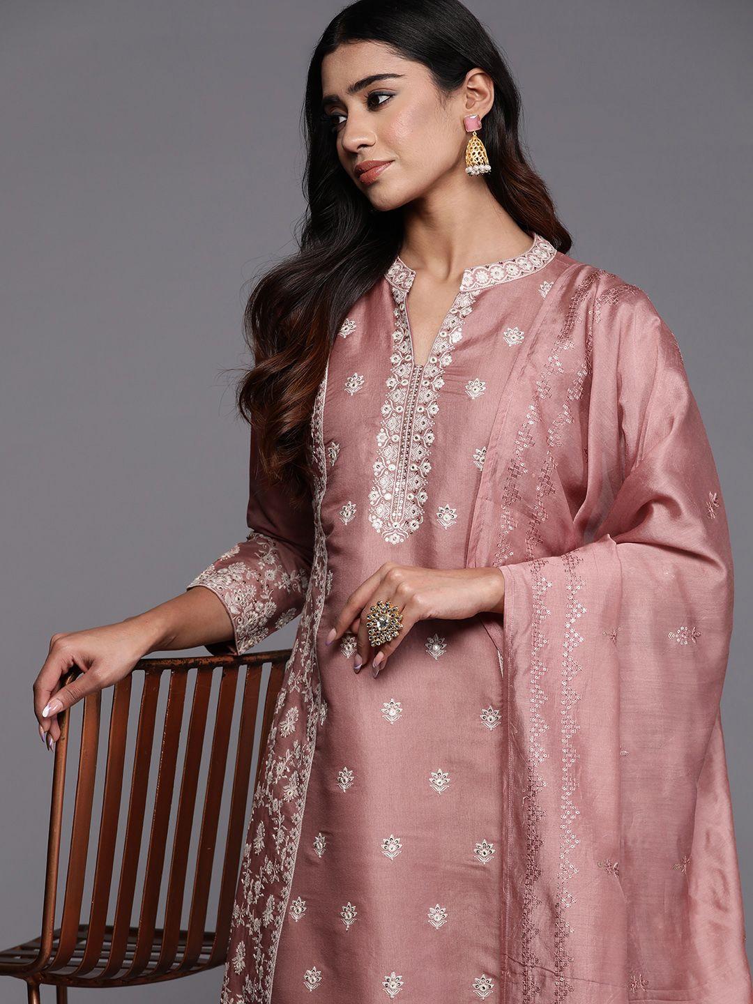 libas art women floral embroidered a-line sequinned kurta with trousers & with dupatta