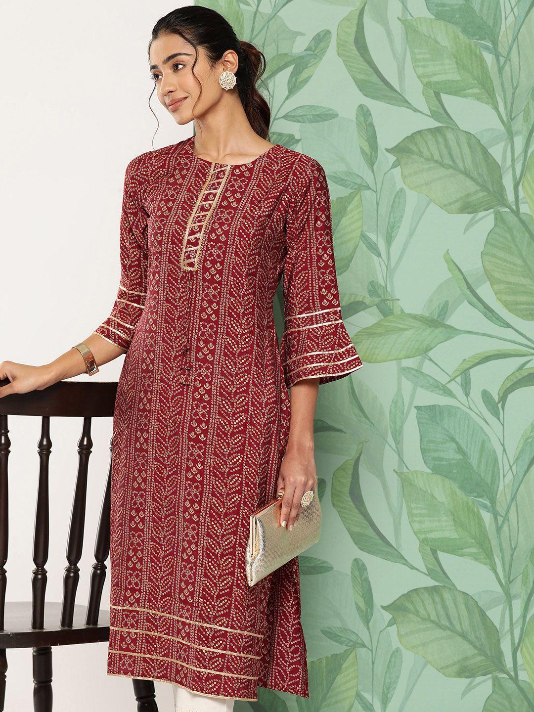 libas bandhani printed bell sleeves gotta patti kurta