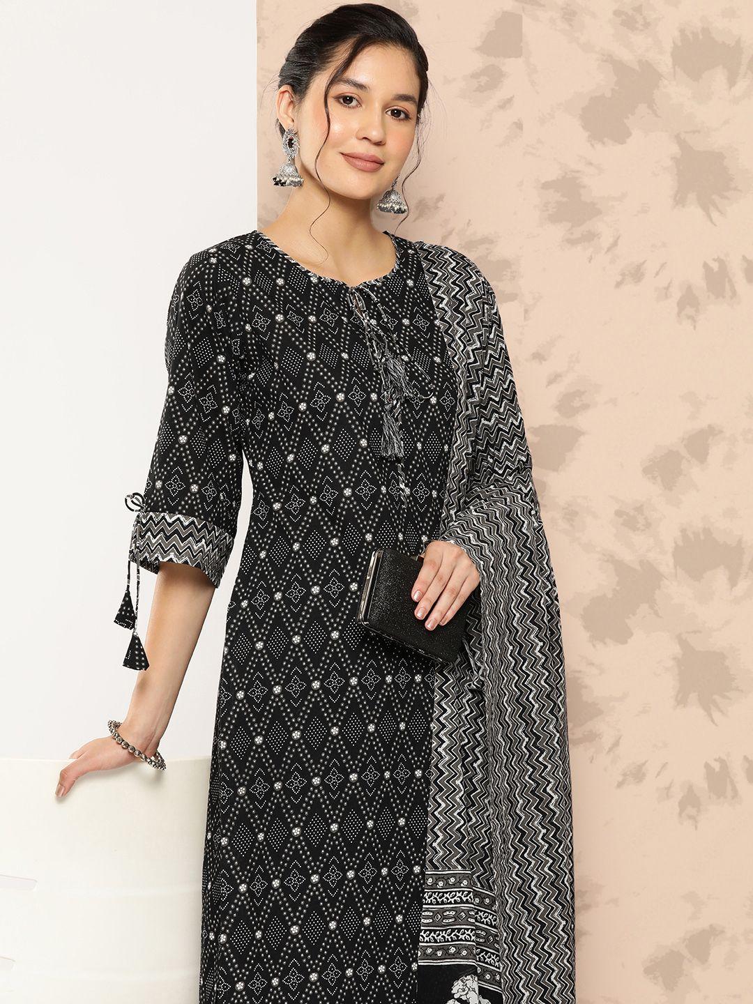 libas bandhani printed regular pure cotton kurta with trousers & with dupatta